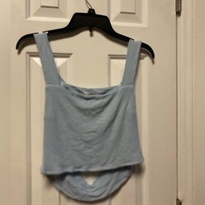 Large Just Polly, Light Blue Cropped Tank with Crossback